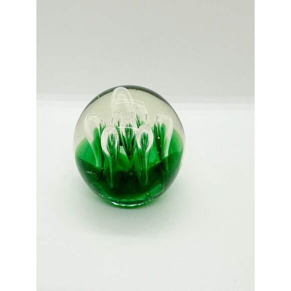 Art Glass Paperweight Green Controlled Bubble Sphere Water Plants - Picture 5 of 11